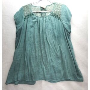 Flower and Feather 3X Flutter Sleeve Tunic w Lace Yoke and Back Summer Lightweig